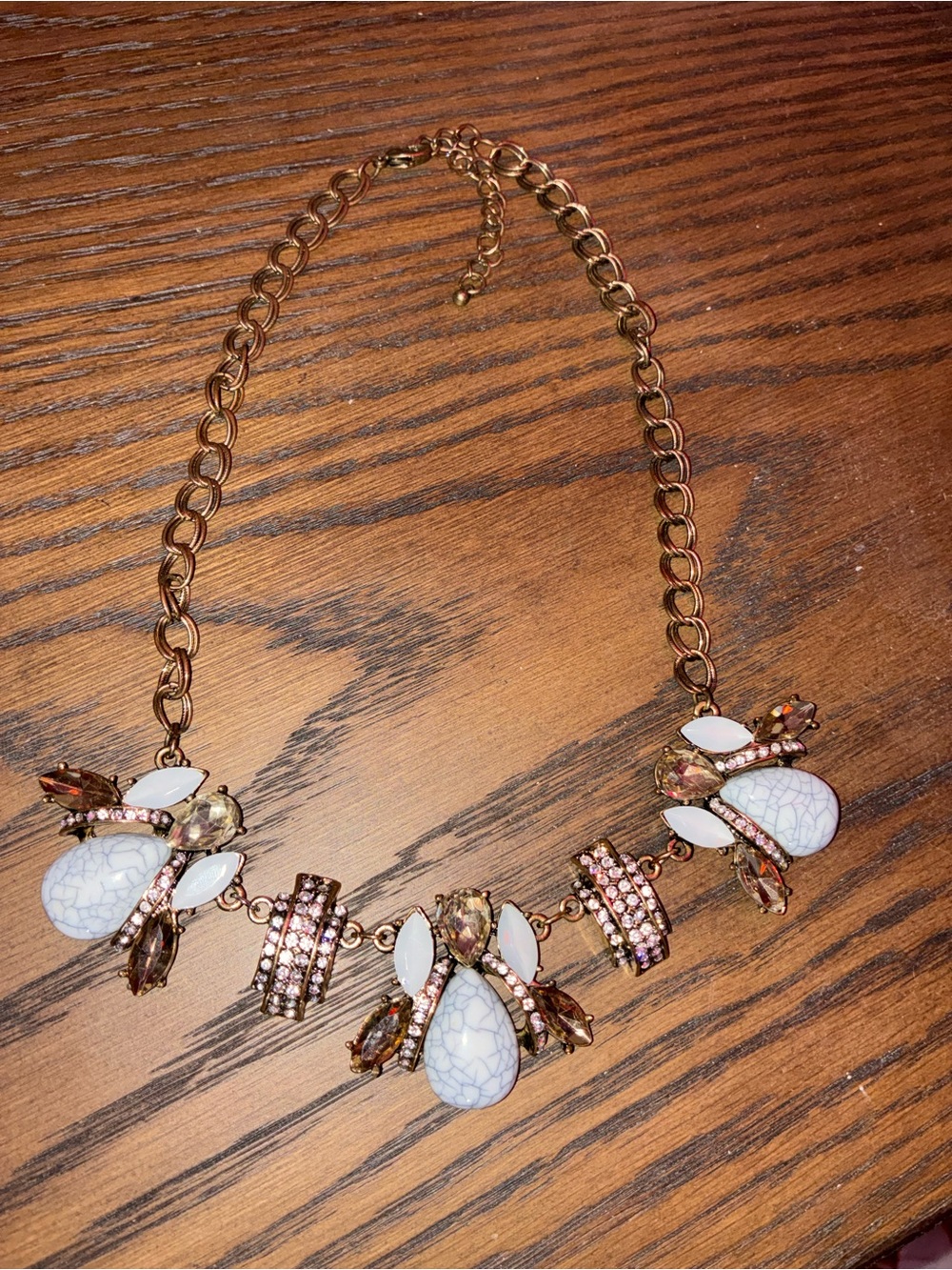 Bella Jack White and Gold Statement Necklace with Crystal Accents